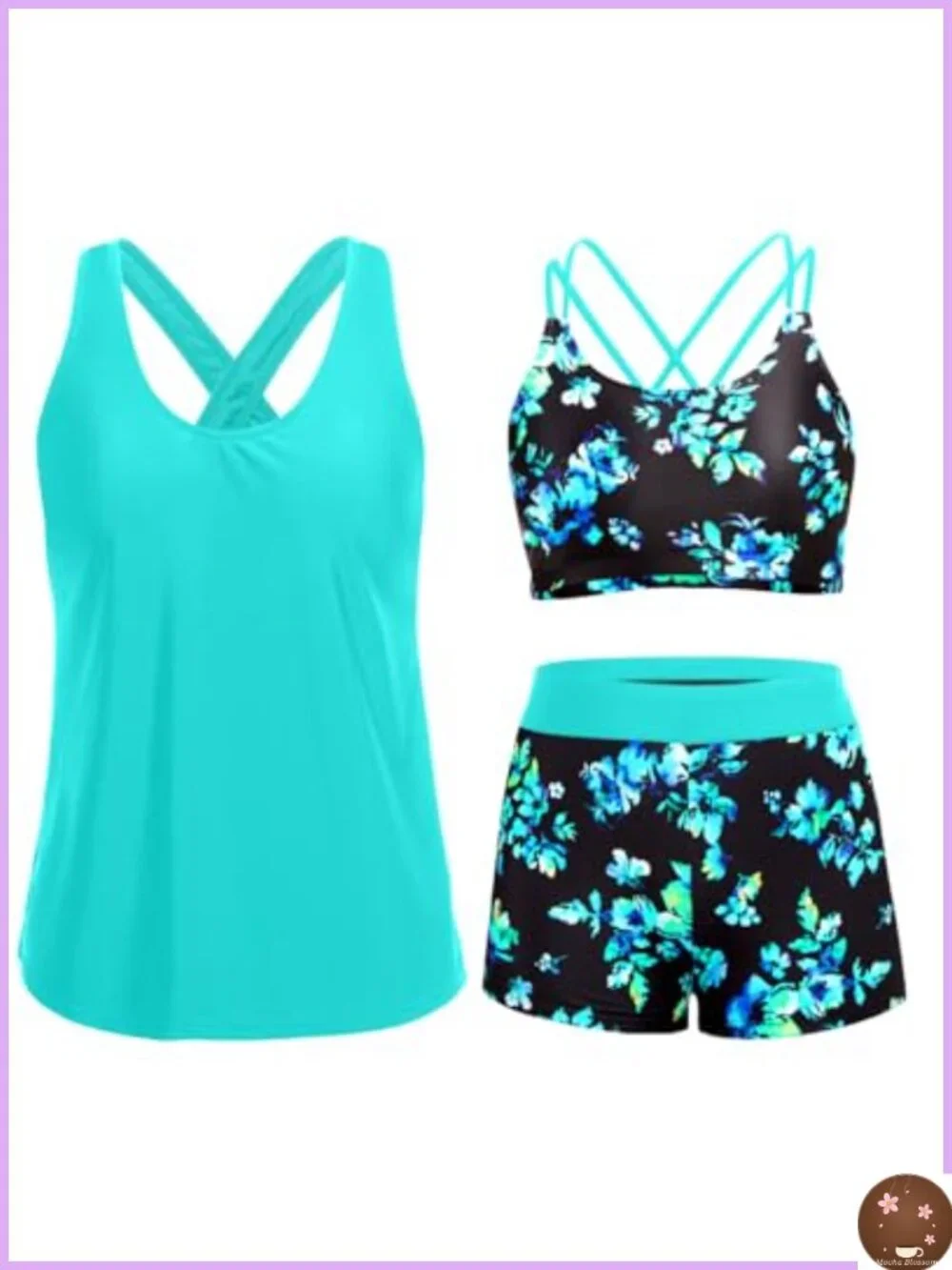 3-Piece Tankini Swimsuit Tummy Control Boy Shorts Athletic Set